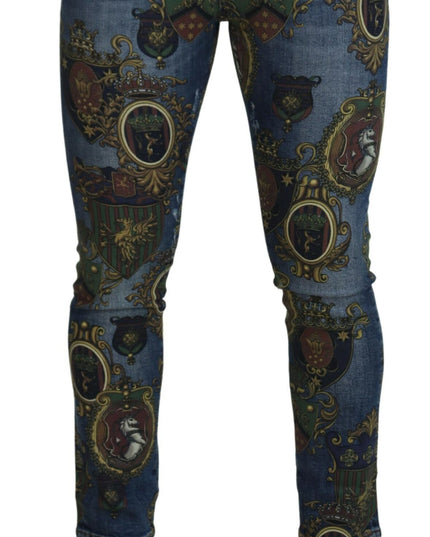 Dolce & Gabbana Blue Medal Print Slim Fit Cotton Jeans