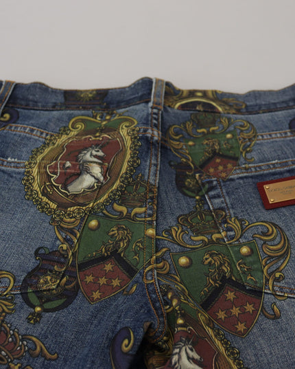 Dolce & Gabbana Blue Medal Print Slim Fit Cotton Jeans