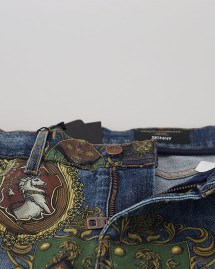 Dolce & Gabbana Blue Medal Print Slim Fit Cotton Jeans