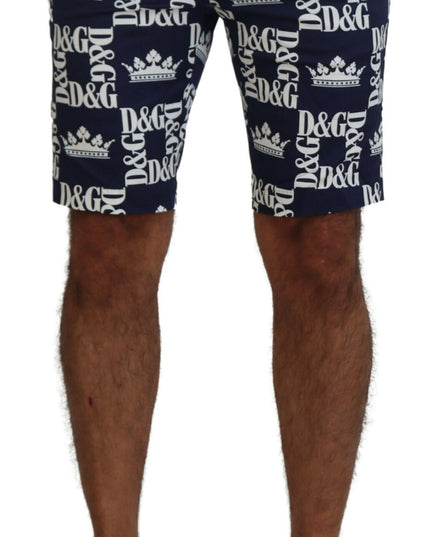 Dolce & Gabbana Blue Logo Print Cotton Chinos Shorts