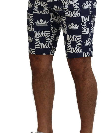 Dolce & Gabbana Blue Logo Print Cotton Chinos Shorts