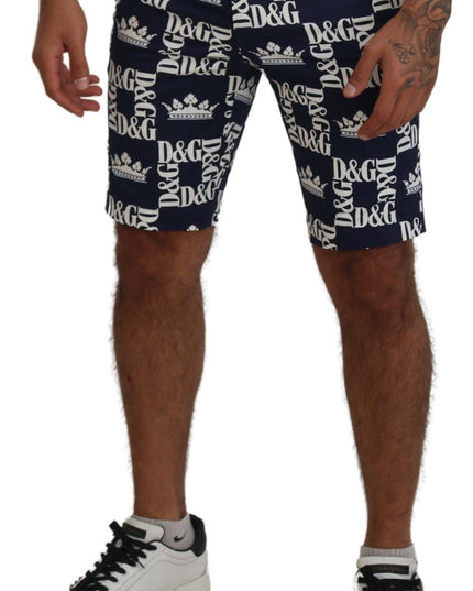 Dolce & Gabbana Blue Logo Print Cotton Chinos Shorts