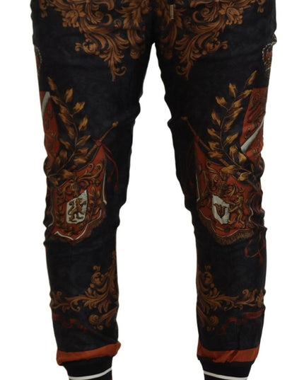 Dolce & Gabbana Gray Silk Baroque Crown Trousers Sport Pants
