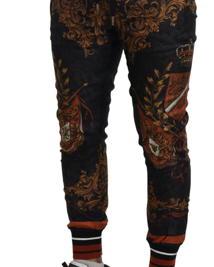 Dolce & Gabbana Gray Silk Baroque Crown Trousers Sport Pants