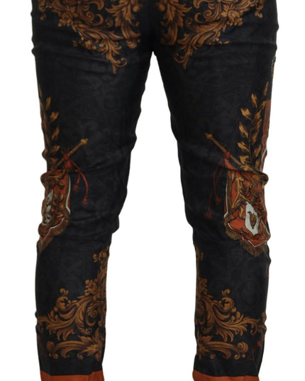 Dolce & Gabbana Gray Silk Baroque Crown Trousers Sport Pants