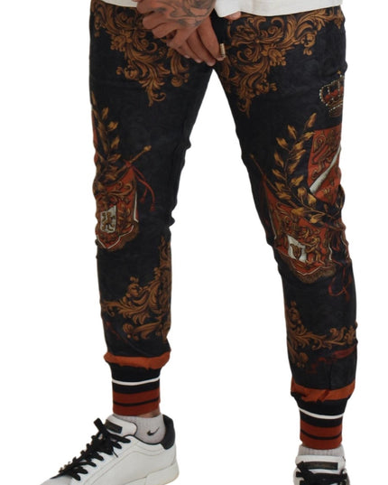 Dolce & Gabbana Gray Silk Baroque Crown Trousers Sport Pants