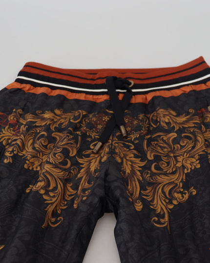 Dolce & Gabbana Gray Silk Baroque Crown Trousers Sport Pants