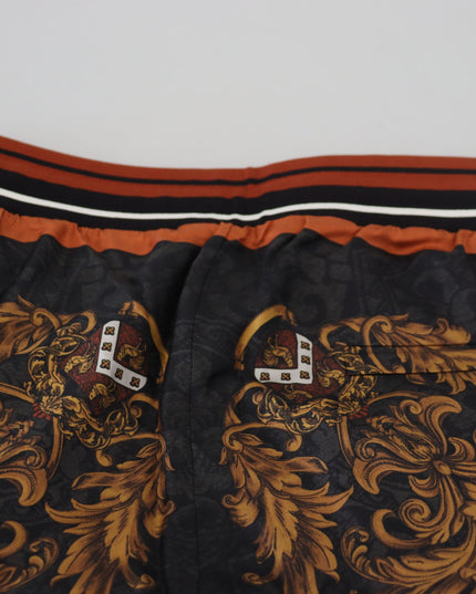 Dolce & Gabbana Gray Silk Baroque Crown Trousers Sport Pants