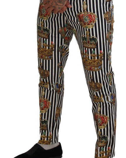 Dolce & Gabbana White Cotton Stretch Crown Trouser Pants