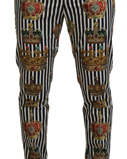 Dolce & Gabbana White Cotton Stretch Crown Trouser Pants