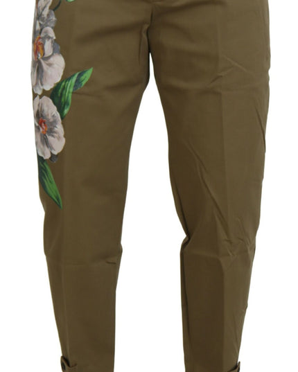 Dolce & Gabbana Beige Cotton Stretch Floral Chinos Pants