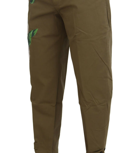 Dolce & Gabbana Beige Cotton Stretch Floral Chinos Pants