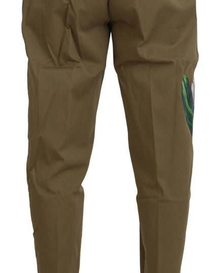 Dolce & Gabbana Beige Cotton Stretch Floral Chinos Pants