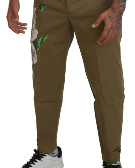 Dolce & Gabbana Beige Cotton Stretch Floral Chinos Pants