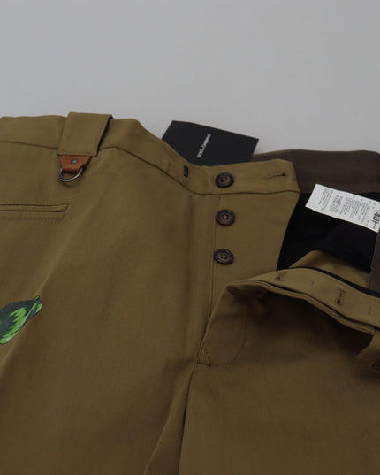 Dolce & Gabbana Beige Cotton Stretch Floral Chinos Pants