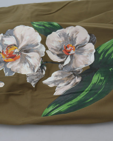 Dolce & Gabbana Beige Cotton Stretch Floral Chinos Pants