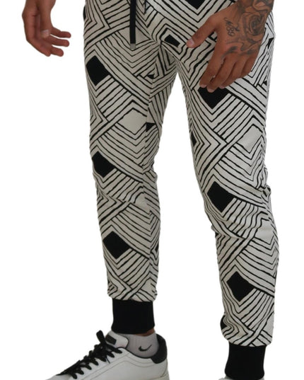 Dolce & Gabbana Black White Cotton Trousers Sport Pants