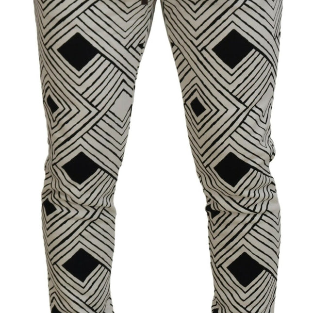 Dolce & Gabbana Black White Cotton Trousers Sport Pants
