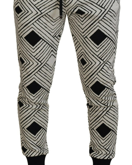 Dolce & Gabbana Black White Cotton Trousers Sport Pants