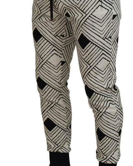 Dolce & Gabbana Black White Cotton Trousers Sport Pants