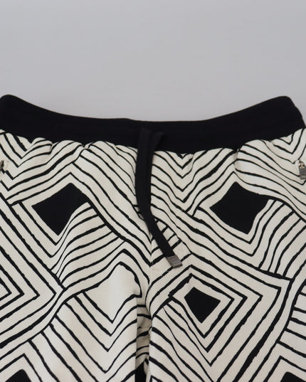 Dolce & Gabbana Black White Cotton Trousers Sport Pants