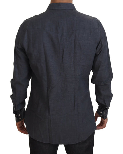 Dolce & Gabbana Blue Cotton Denim Crystal Bee Shirt