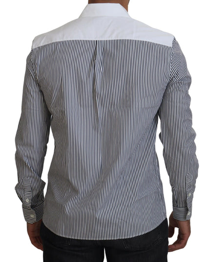 Dolce & Gabbana Gray White Striped Slim Fit Shirt