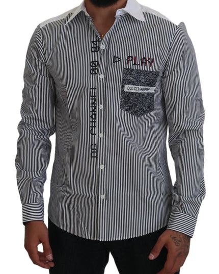 Dolce & Gabbana Gray White Striped Slim Fit Shirt