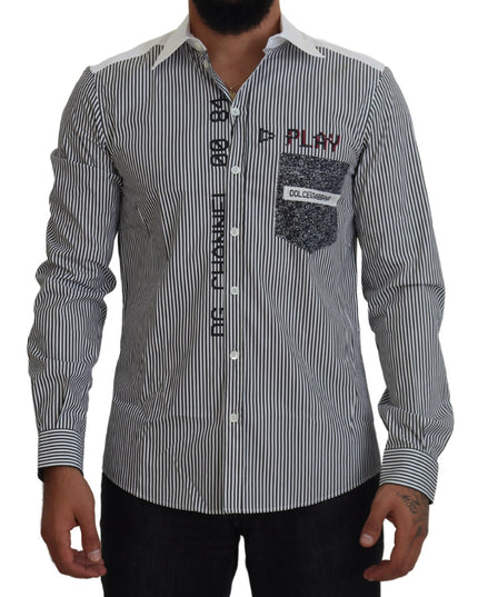 Dolce & Gabbana Gray White Striped Slim Fit Shirt