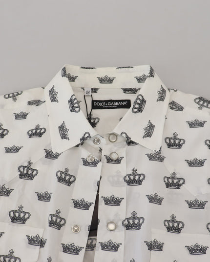 Dolce & Gabbana White Crown Print Slim Fit Cotton Shirt