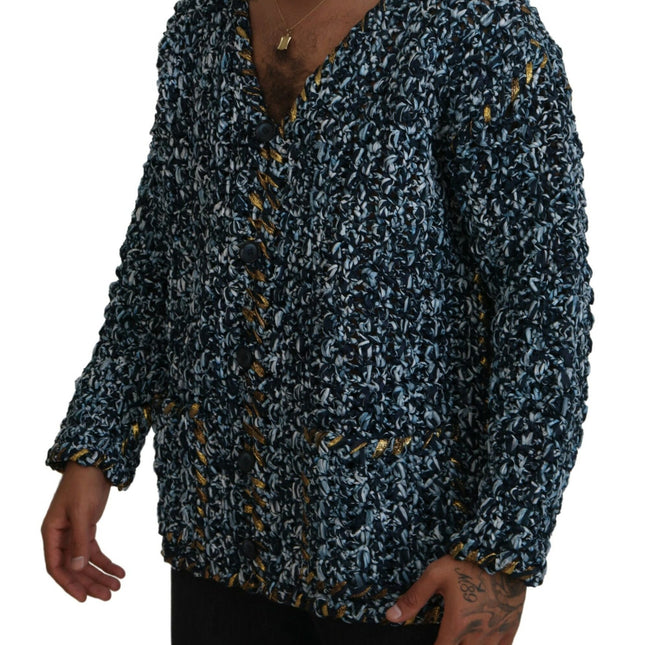 Dolce & Gabbana Blue Button Cardigan Fatto A Mano Sweater