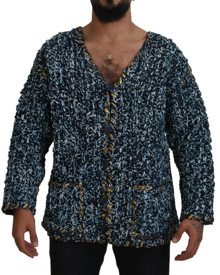 Dolce & Gabbana Blue Button Cardigan Fatto A Mano Sweater