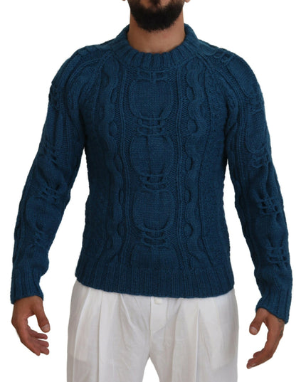 Dolce & Gabbana Blue Knitted Wool Alpaca Pullover Sweater