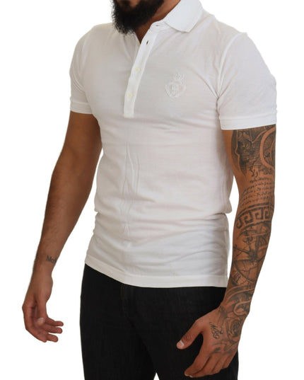 Dolce & Gabbana White Cotton Logo Short Sleeve Polo T-shirt