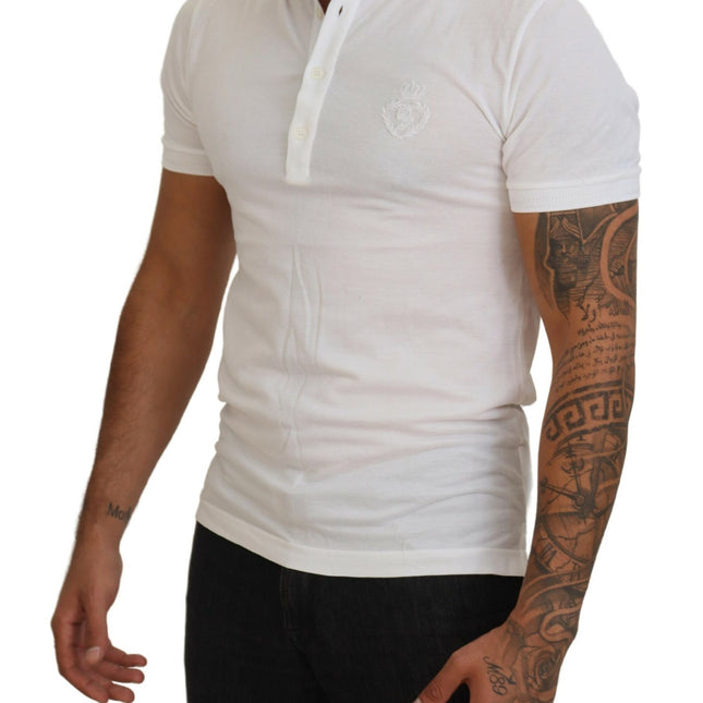Dolce & Gabbana White Cotton Logo Short Sleeve Polo T-shirt