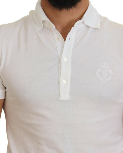Dolce & Gabbana White Cotton Logo Short Sleeve Polo T-shirt