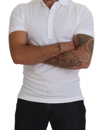 Dolce & Gabbana White Cotton Logo Short Sleeve Polo T-shirt