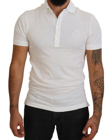 Dolce & Gabbana White Cotton Logo Short Sleeve Polo T-shirt