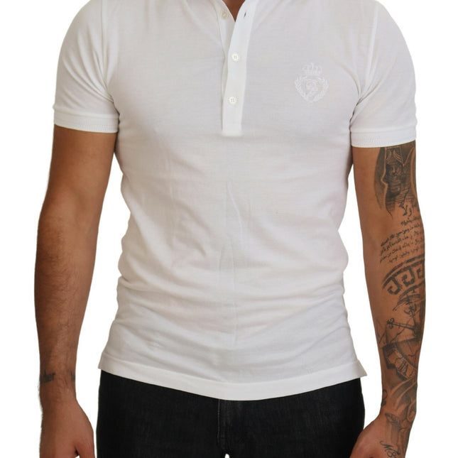 Dolce & Gabbana White Cotton Logo Short Sleeve Polo T-shirt