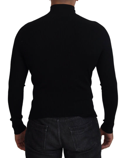 Dolce & Gabbana Black Half Zip Turtleneck Pullover Sweater