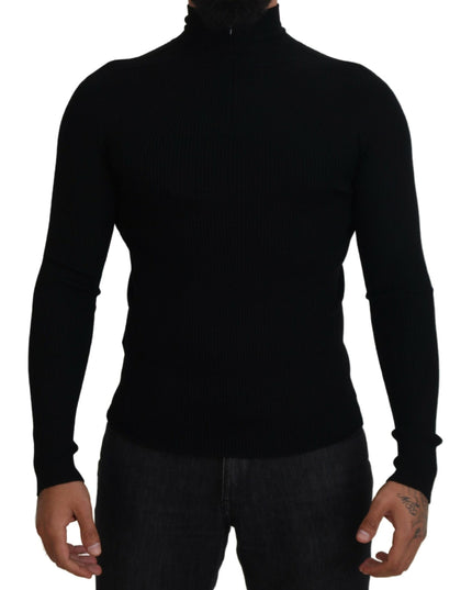 Dolce & Gabbana Black Half Zip Turtleneck Pullover Sweater