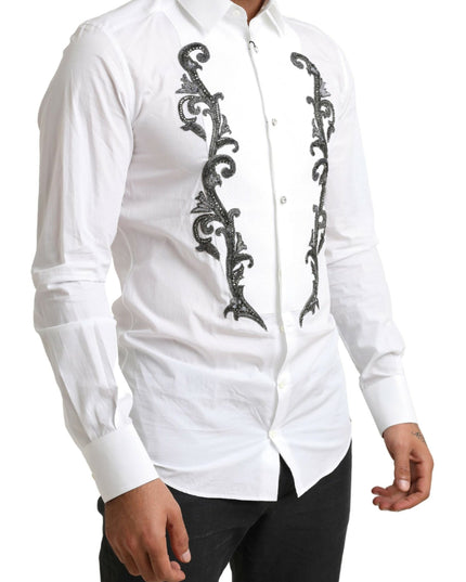 Dolce & Gabbana White Tuxedo Slim Fit Baroque Shirt