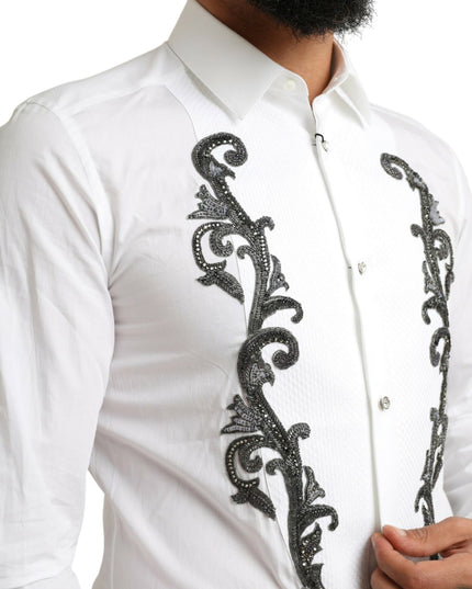 Dolce & Gabbana White Tuxedo Slim Fit Baroque Shirt