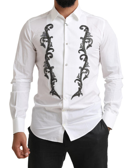 Dolce & Gabbana White Tuxedo Slim Fit Baroque Shirt