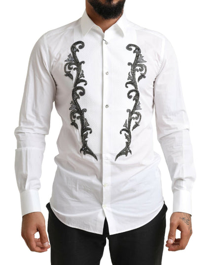 Dolce & Gabbana White Tuxedo Slim Fit Baroque Shirt