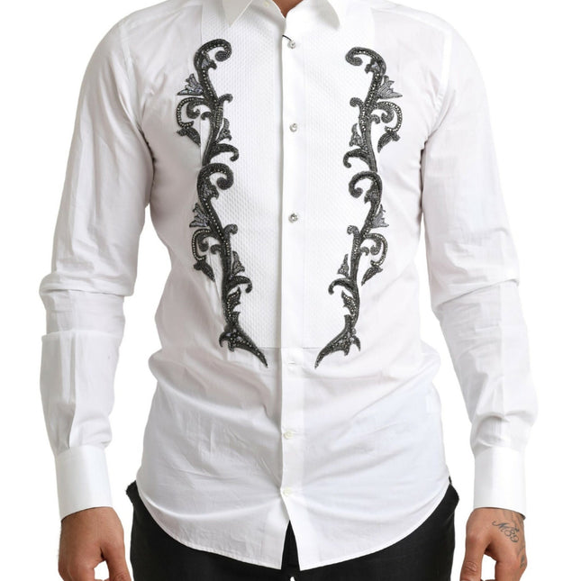 Dolce & Gabbana White Tuxedo Slim Fit Baroque Shirt
