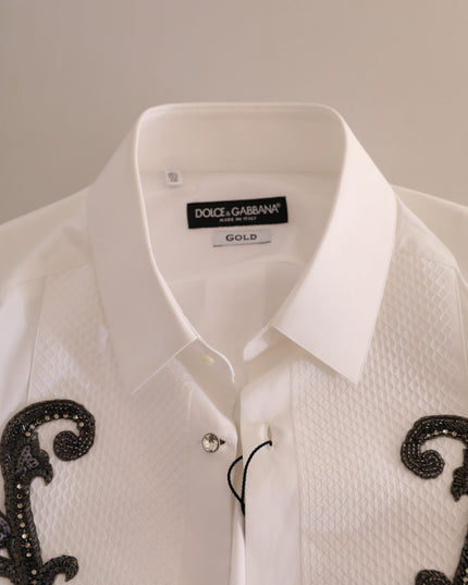Dolce & Gabbana White Tuxedo Slim Fit Baroque Shirt