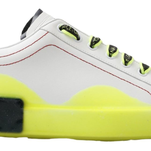 Dolce & Gabbana White Yellow Portofino Leather Sneakers Shoes