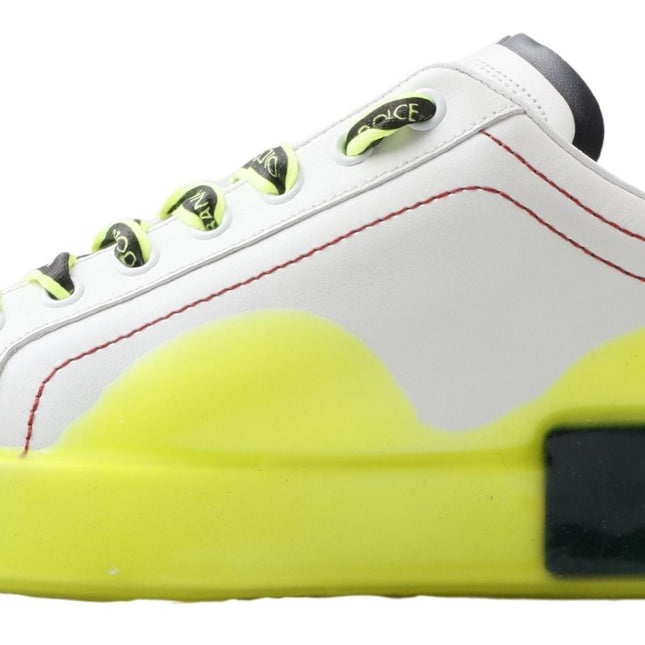 Dolce & Gabbana White Yellow Portofino Leather Sneakers Shoes