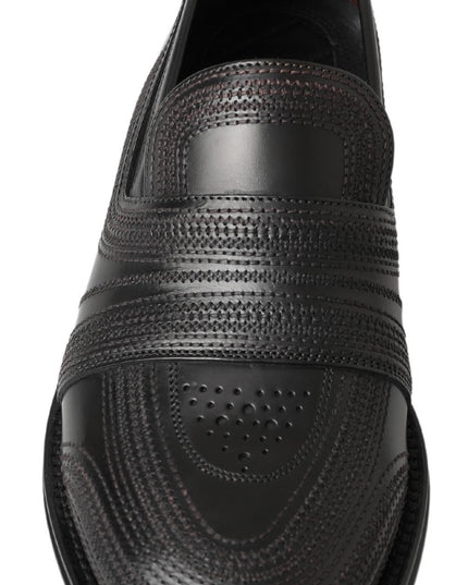 Dolce & Gabbana Black Leather Slipper Loafers Stitched Shoes